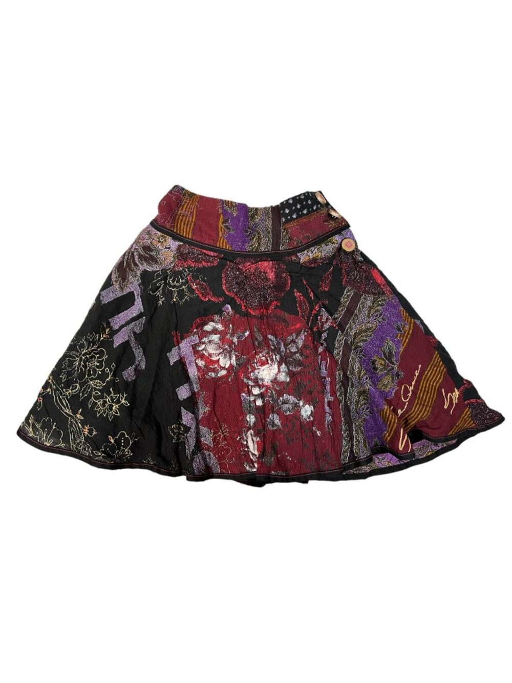 Save the Queen Italy Girls Flared Skirt 6 Crown Buttons Cotton Multi Print